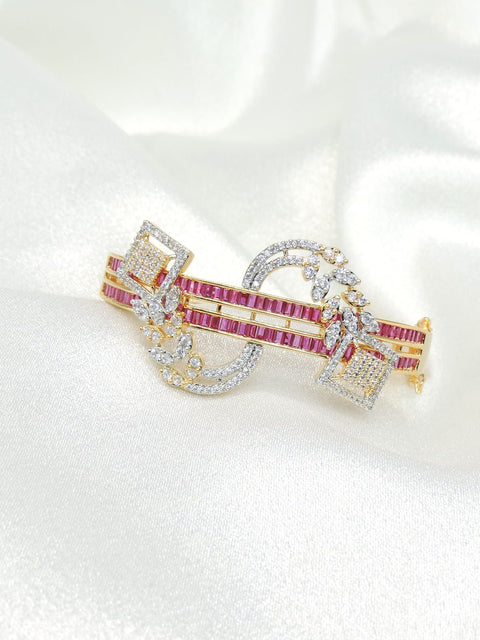 Luxury Gold Bracelet with Pink Baguette Stones & CZ Accents