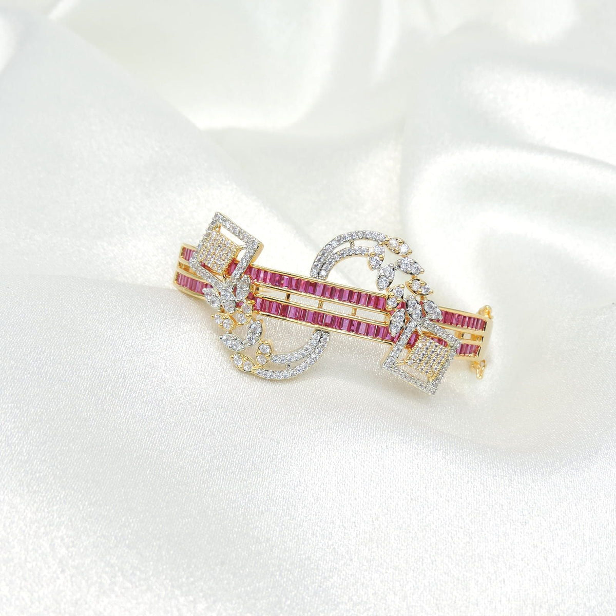 Luxury Gold Bracelet with Pink Baguette Stones & CZ Accents