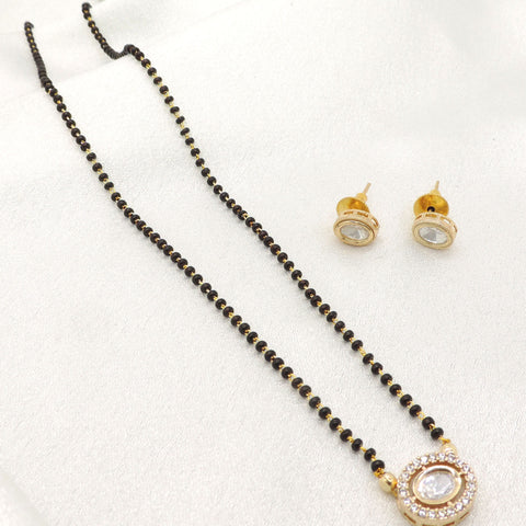 Classic black bead CZ mangalsutra set with matching stud earrings