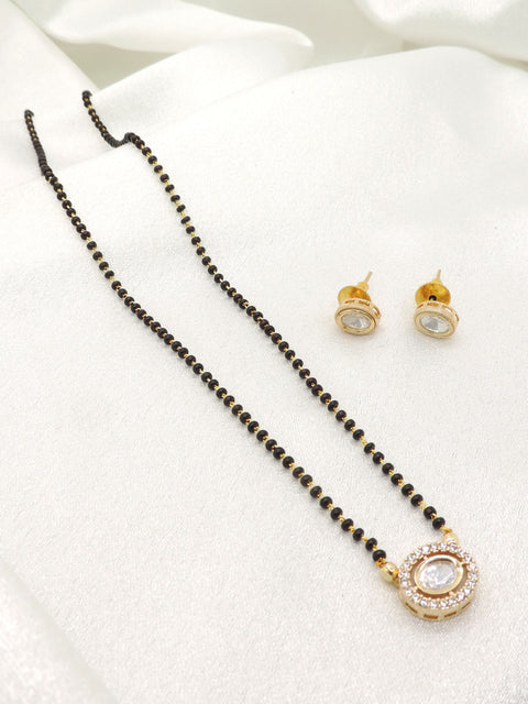 Classic black bead CZ mangalsutra set with matching stud earrings