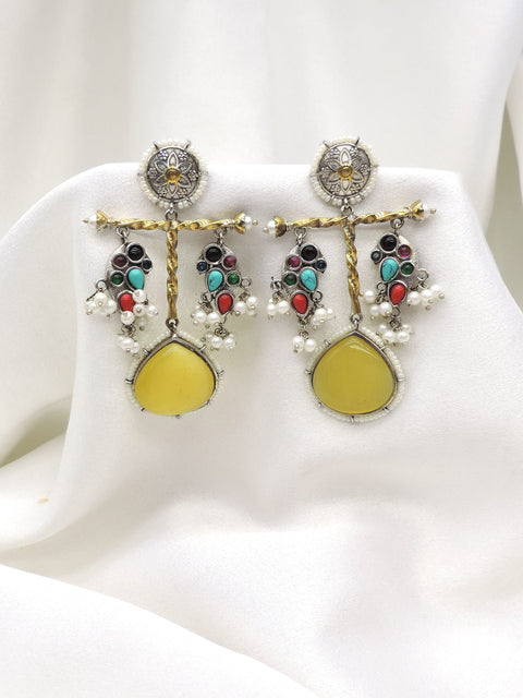 Oxidized Multicolor Tribal Drop Earrings