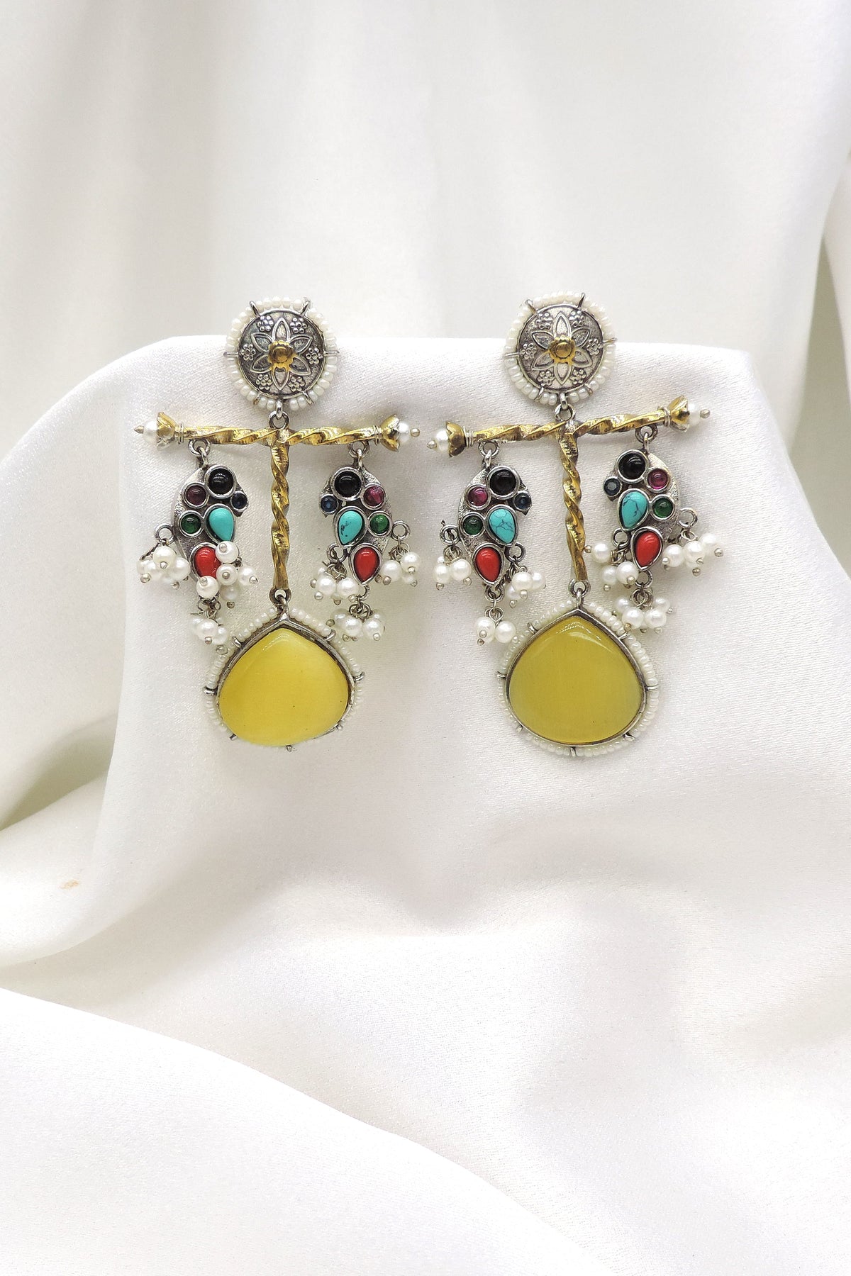 Oxidized Multicolor Tribal Drop Earrings