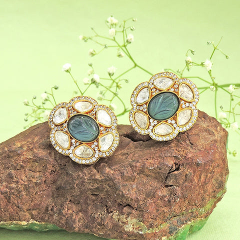 Moissanite stud earrings with dark blue doublet – Indian premium stud earrings USA – Joyrias