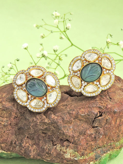 Moissanite stud earrings with dark blue doublet – Indian premium stud earrings USA – Joyrias