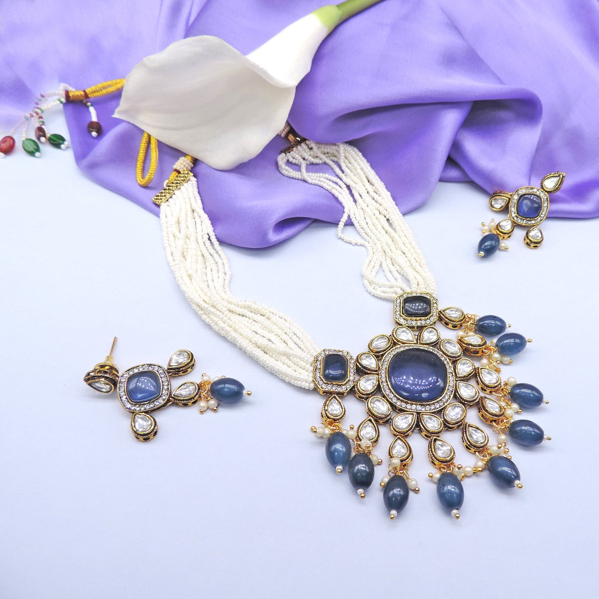 Blue Monalisa stone Necklace set Image 0