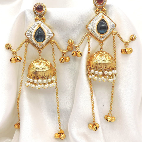 Black Temple Jhumka Earrings by Joyrias