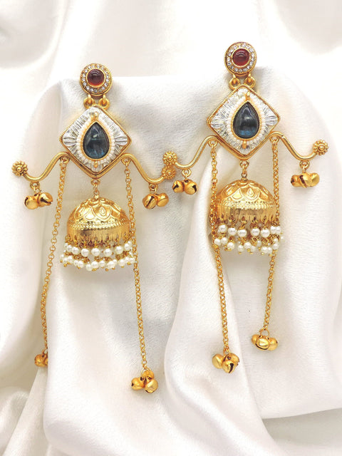 Black Temple Jhumka Earrings by Joyrias