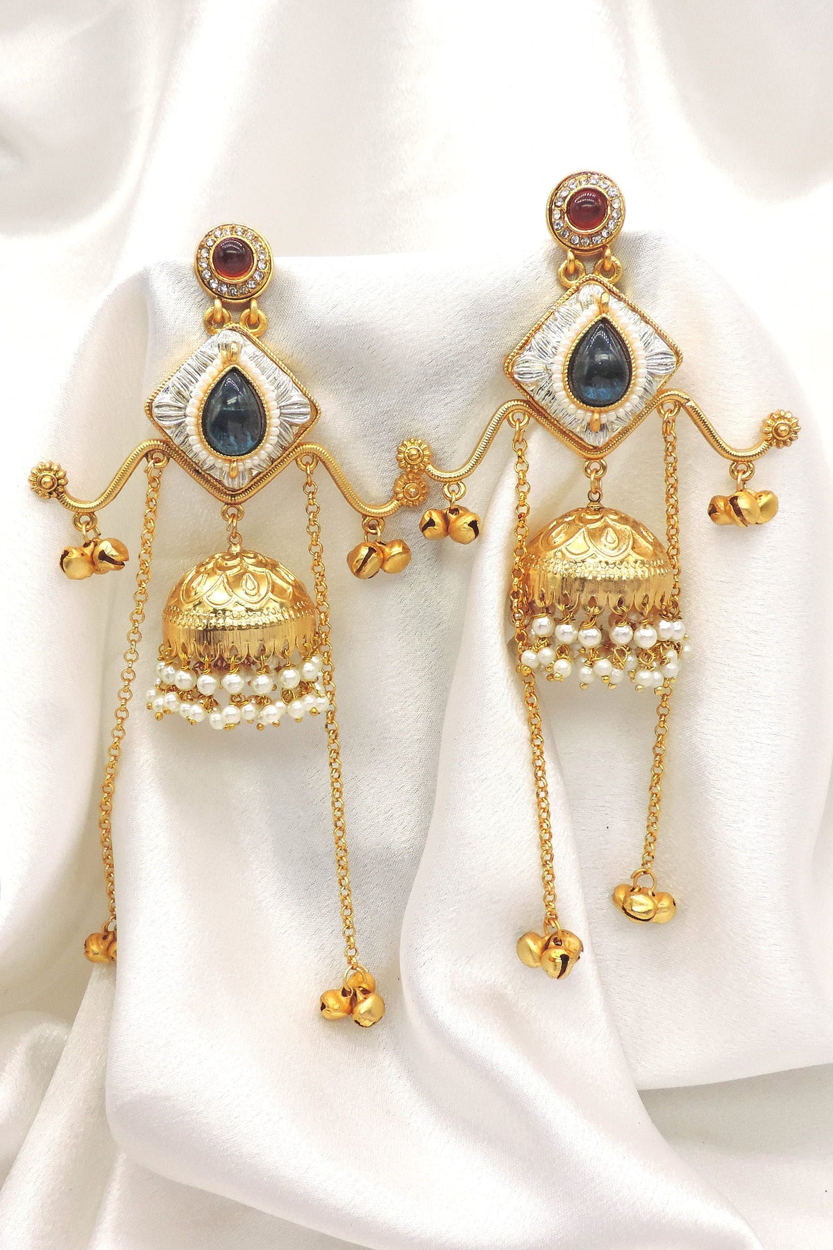 Black Temple Jhumka Earrings by Joyrias