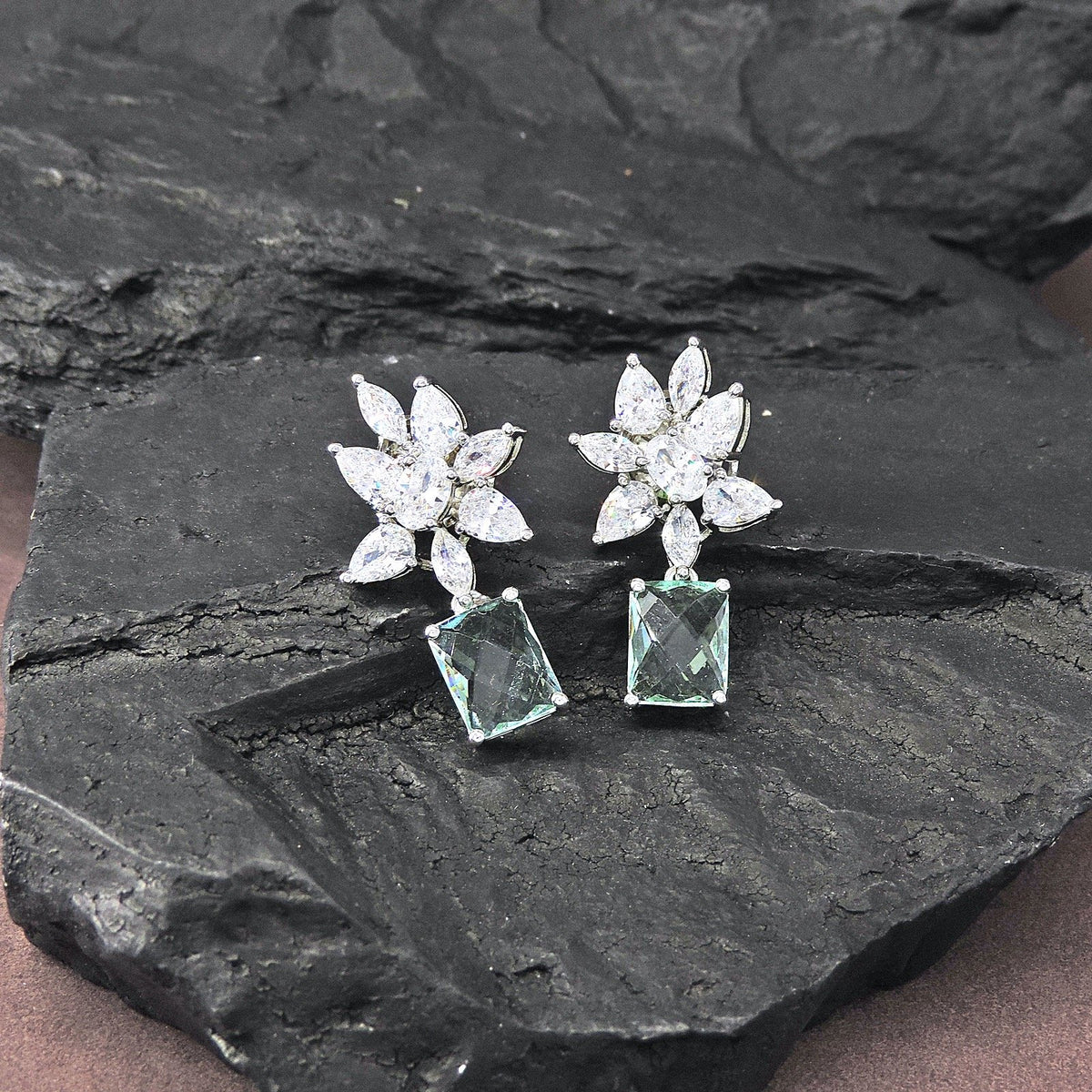 CZ earrings in mint green – Indian cubic zirconia mint green earrings USA – Joyrias