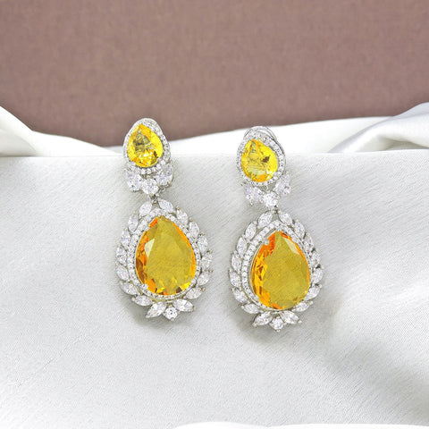 CZ earrings with yellow stone – Indian cubic zirconia yellow stone earrings USA – Joyrias