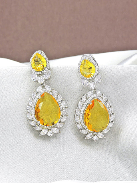 CZ earrings with yellow stone – Indian cubic zirconia yellow stone earrings USA – Joyrias
