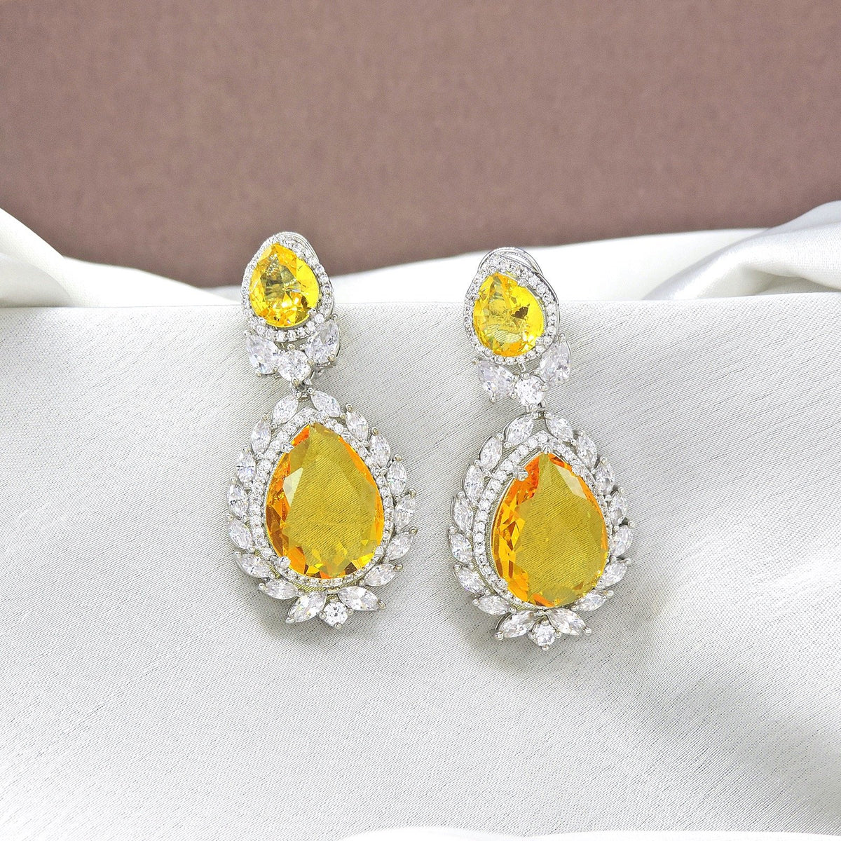 CZ earrings with yellow stone – Indian cubic zirconia yellow stone earrings USA – Joyrias