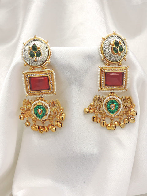 Ruby Green Temple Drop Earrings by Joyrias