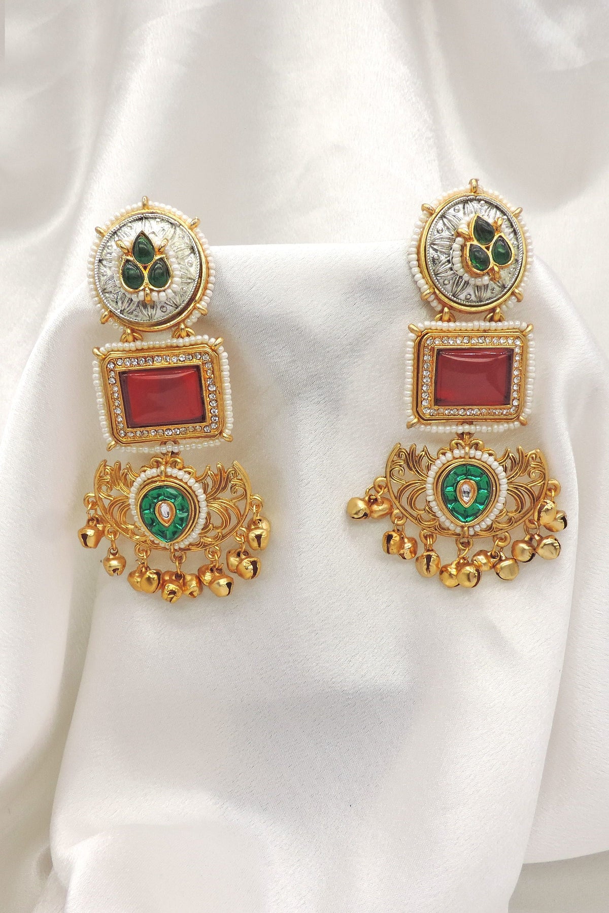 Ruby Green Temple Drop Earrings by Joyrias