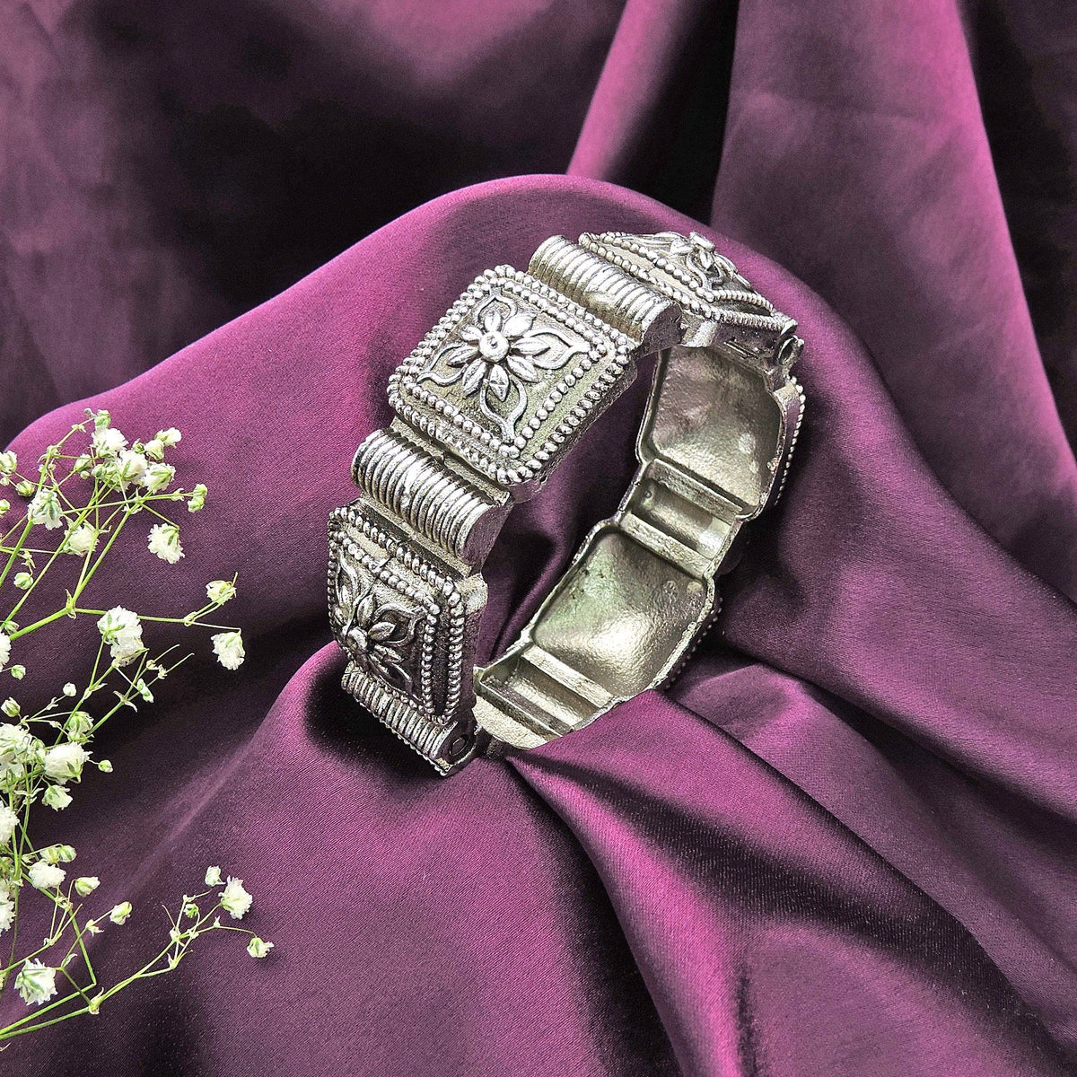 Oxidized silver kada bracelet – Indian oxidized bangle for festive and daily wear – Joyrias