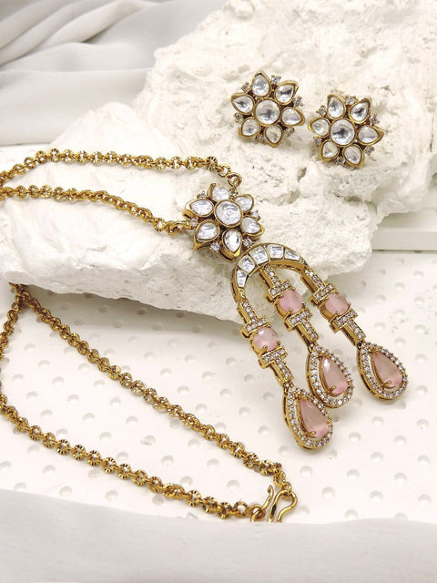 Pink stone Kundan necklace set with matching earrings – Indian bridal choker USA – Joyrias
