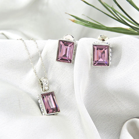 Elegant purple stone pendant and earrings set – Indian pendant set for women USA – Joyrias