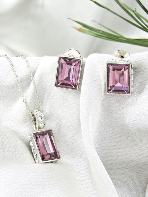 Elegant purple stone pendant and earrings set – Indian pendant set for women USA – Joyrias