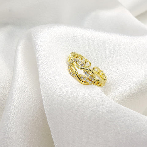 CZ Leaf Vine Open Ring in Gold by Joyrias