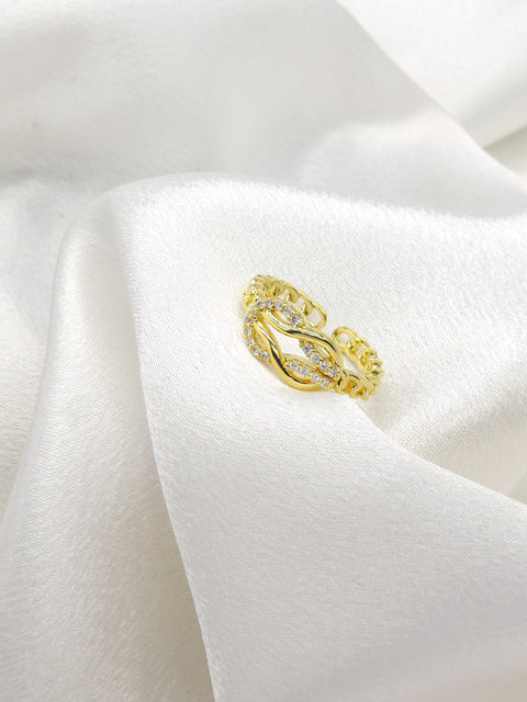 CZ Leaf Vine Open Ring in Gold by Joyrias