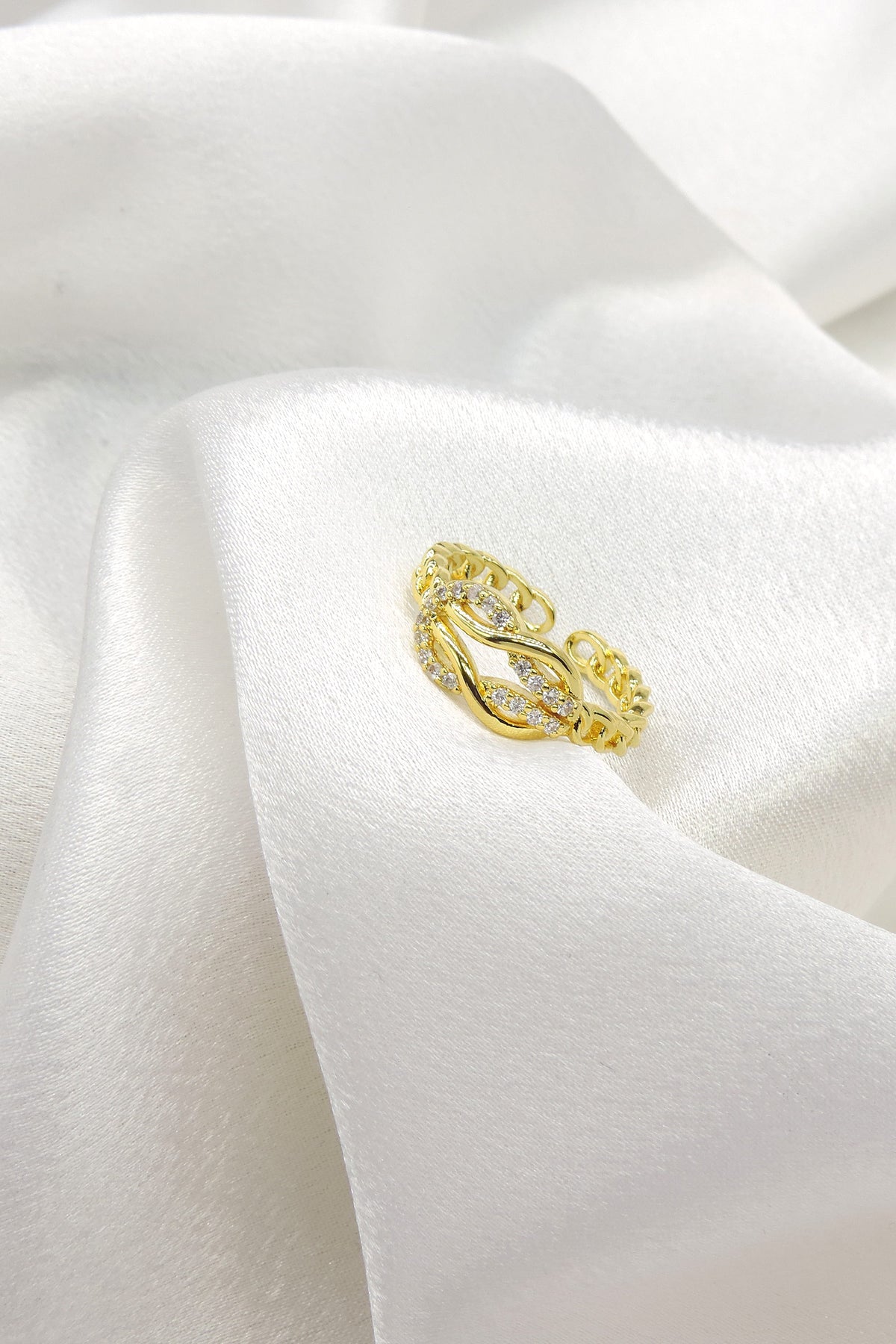 CZ Leaf Vine Open Ring in Gold by Joyrias