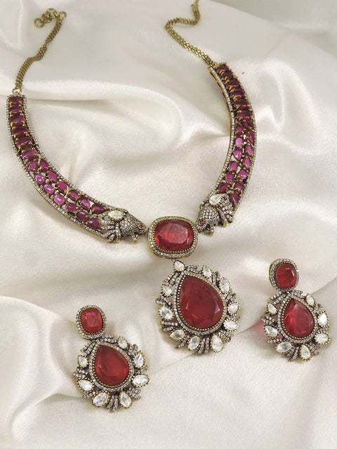 Ruby Emerald Moissanite Necklace set