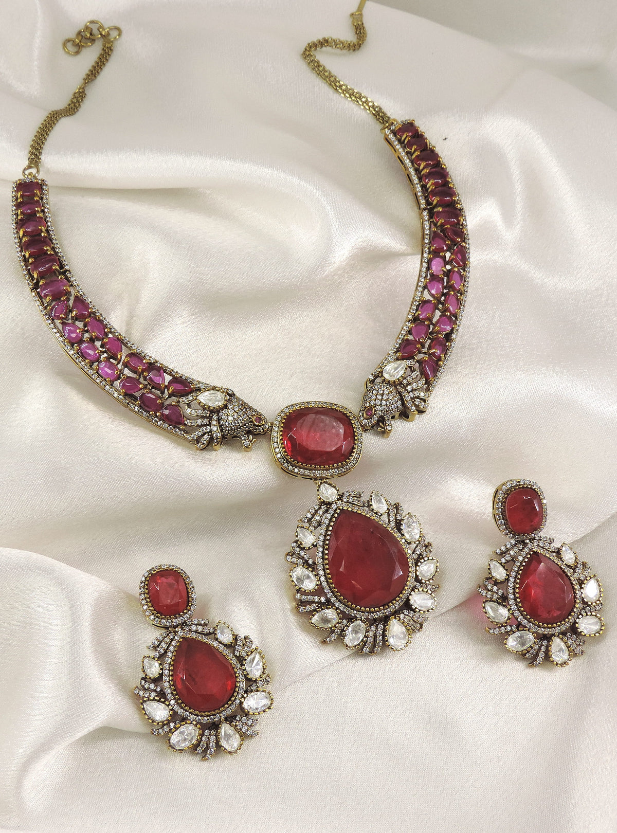 Ruby Emerald Moissanite Necklace set