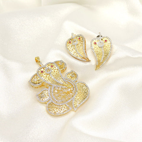 Elegant Peacock CZ Pendant Set with Earrings