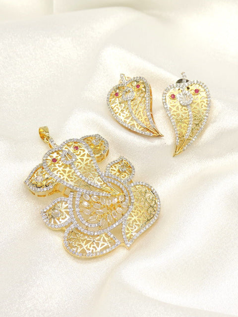 Elegant Peacock CZ Pendant Set with Earrings