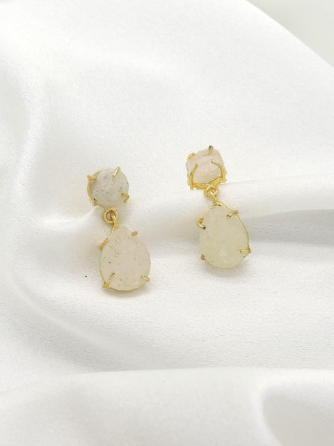 Raw Stone Drop Earrings | Gold Plated Natural Stone Earrings