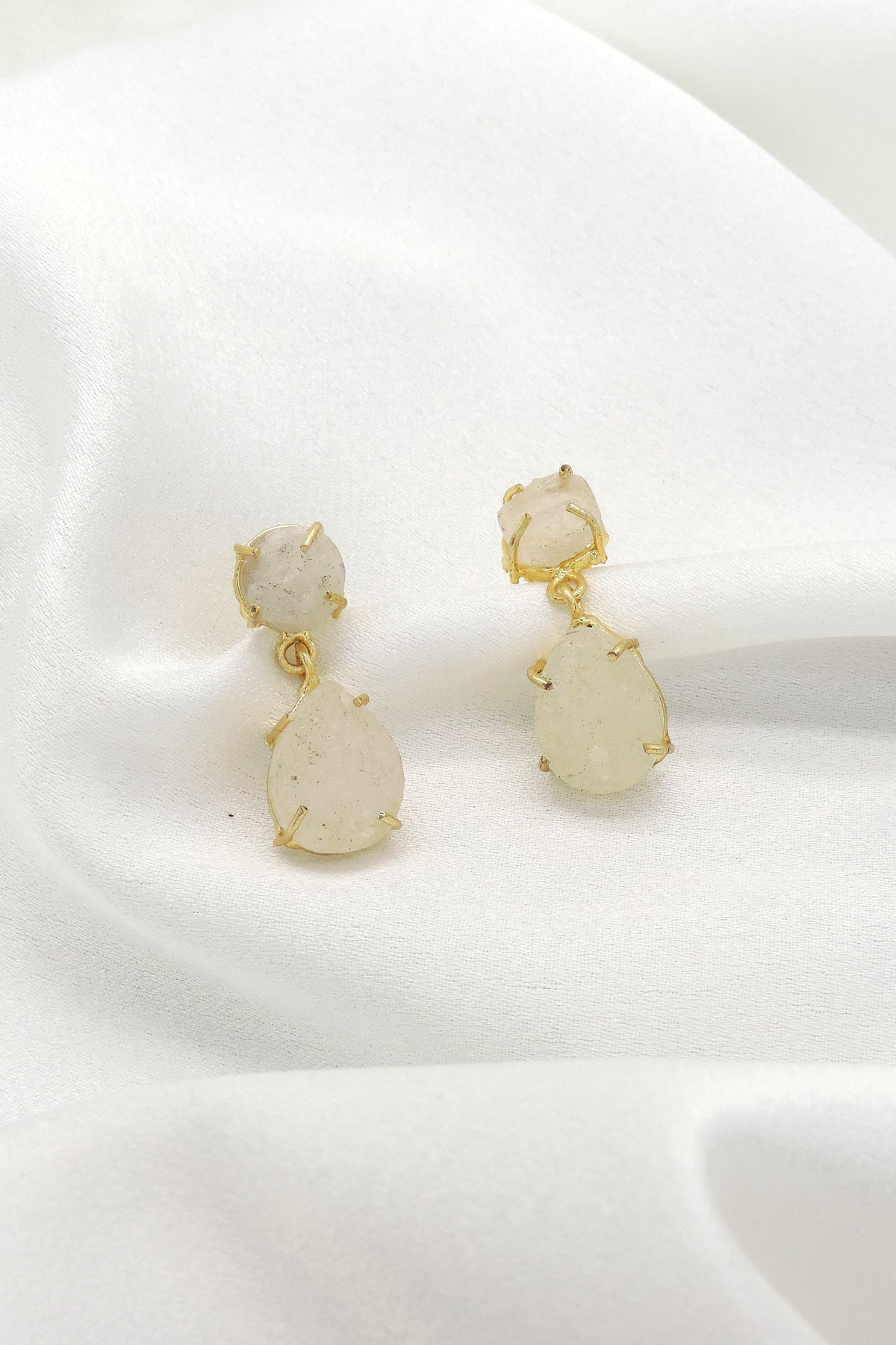 Raw Stone Drop Earrings | Gold Plated Natural Stone Earrings