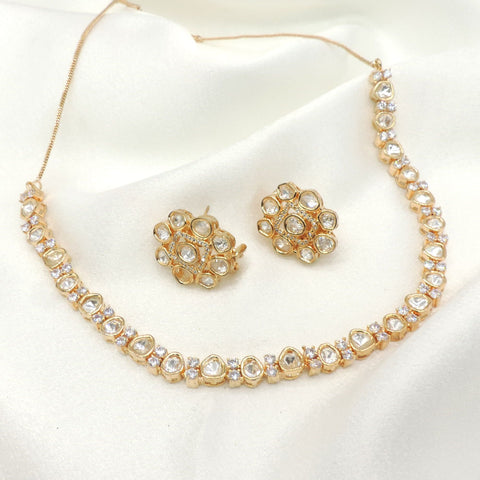 Polki Necklace Set with Matching Floral Stud