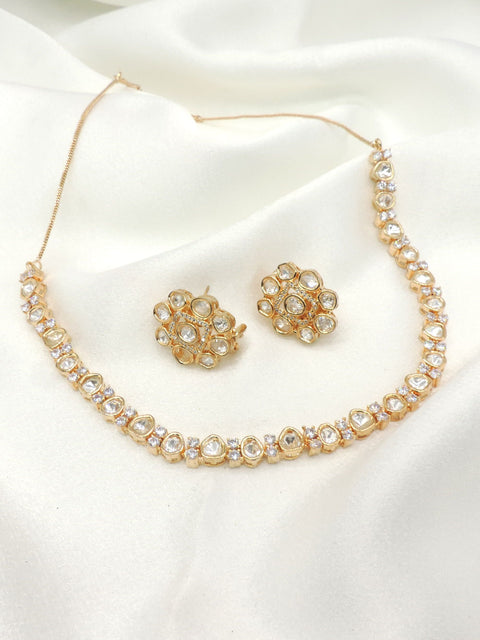 Polki Necklace Set with Matching Floral Stud