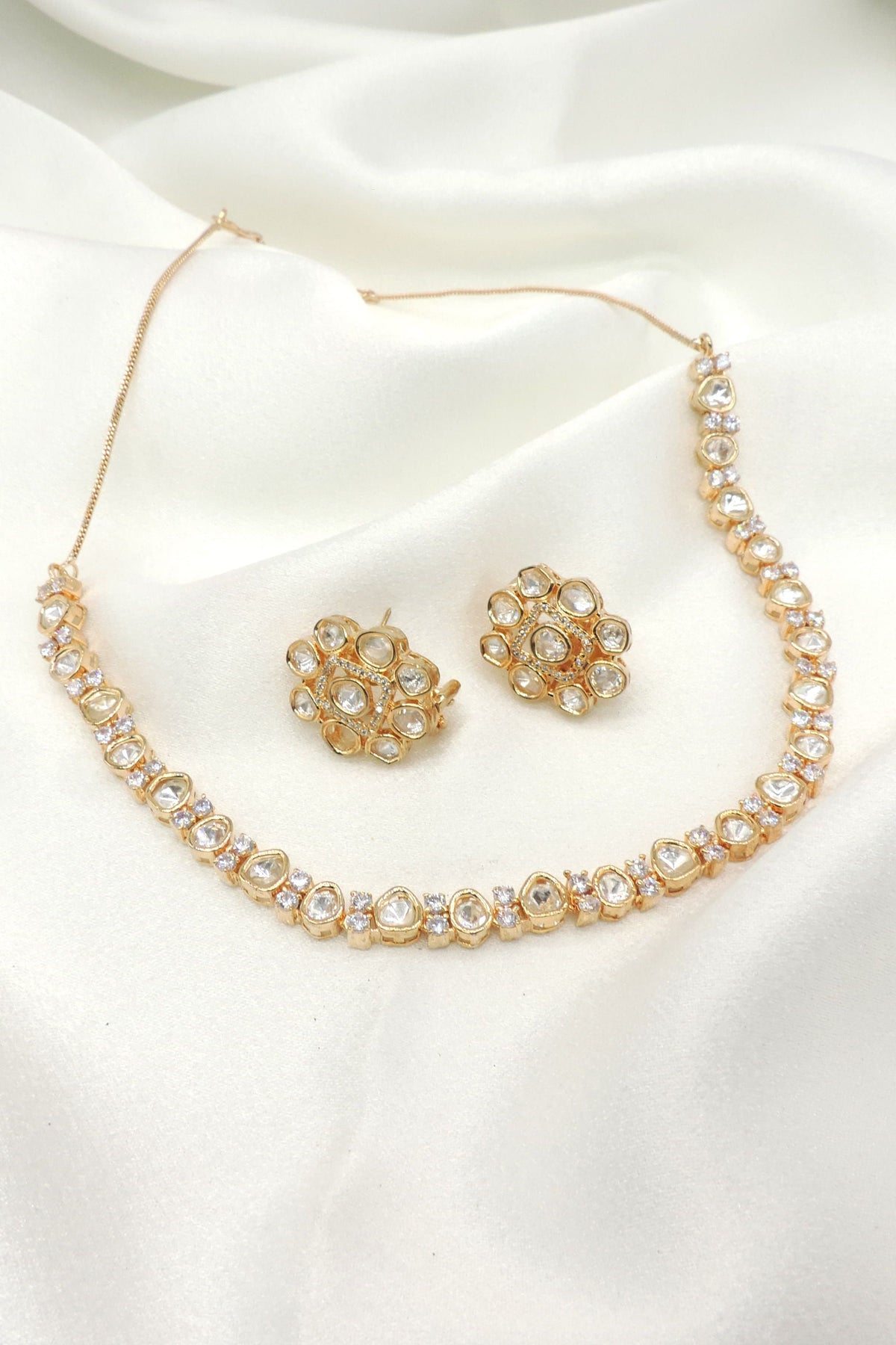 Polki Necklace Set with Matching Floral Stud