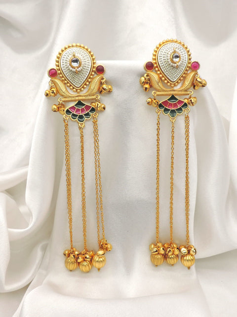 Traditional Ghungroo Chain Drop Earrings by Joyrias