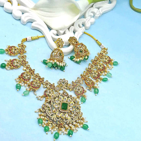 Gold plated long necklace – Indian statement long necklace for ethnic wear USA – Joyrias