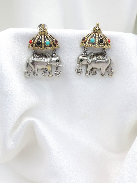 Oxidized Dual-Tone Elephant Jhumka Earrings