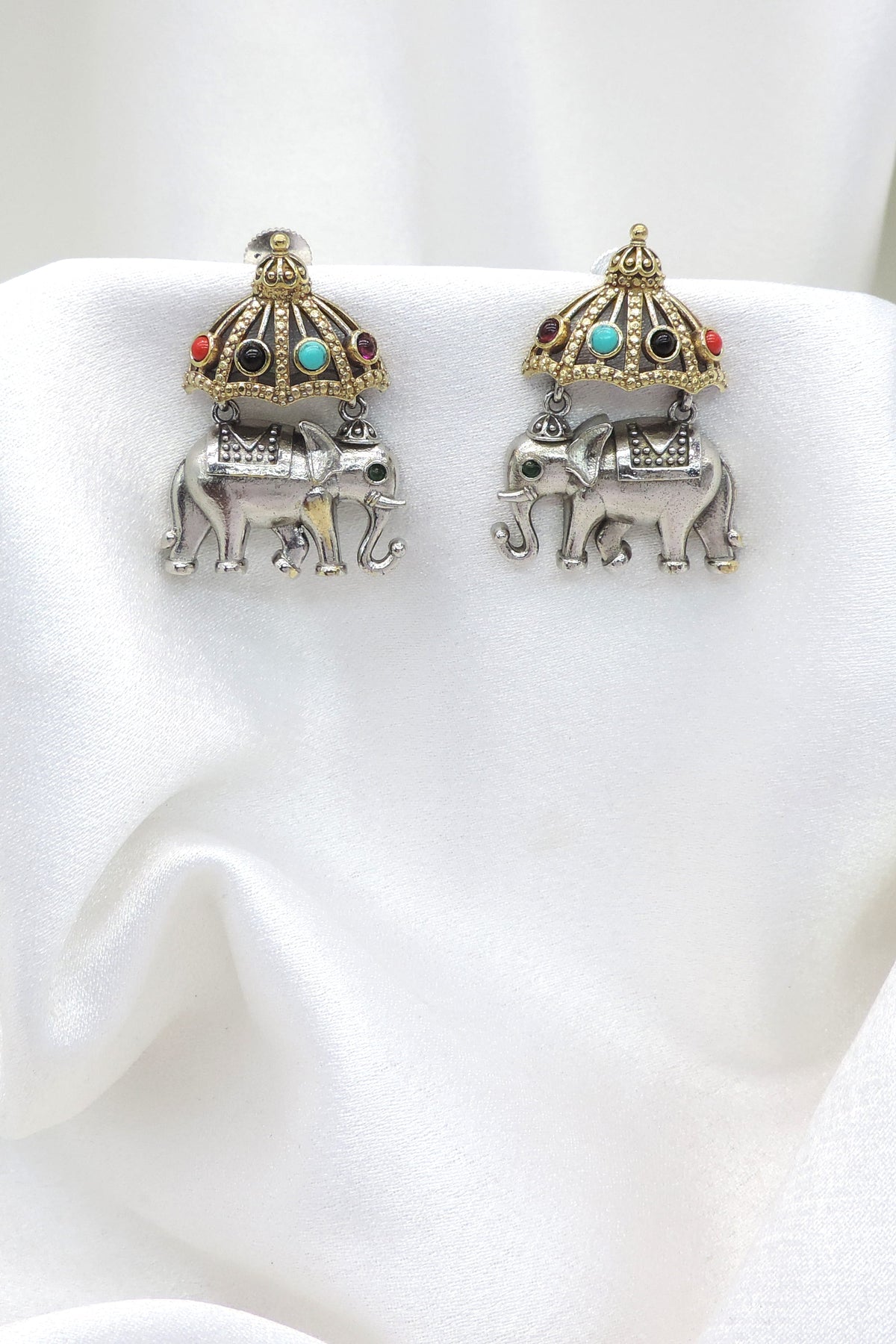 Oxidized Dual-Tone Elephant Jhumka Earrings