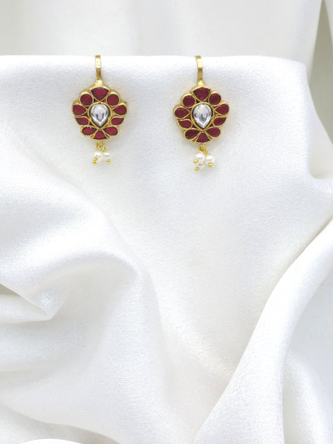 Gold-Toned Kundan Pearl Drop Buggadi Earrings