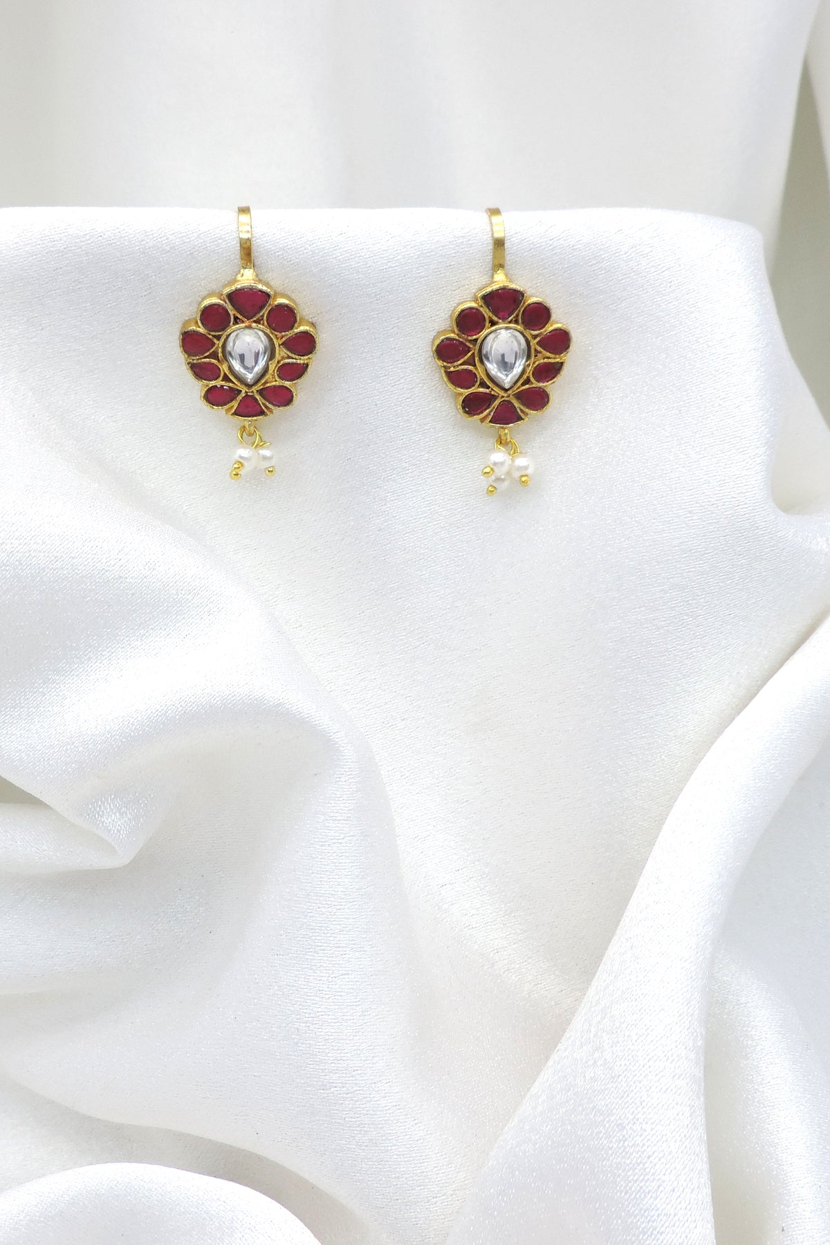Gold-Toned Kundan Pearl Drop Buggadi Earrings