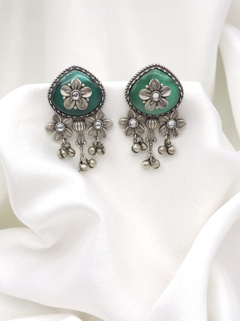 Oxidized Floral Ghungroo Drop Earrings