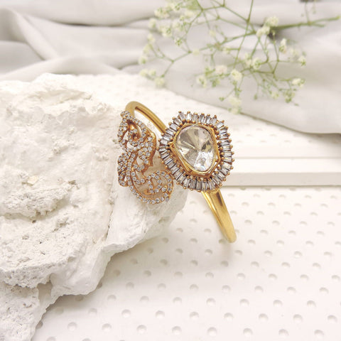 Open cuff bracelet with kundan center and baguette halo detailing