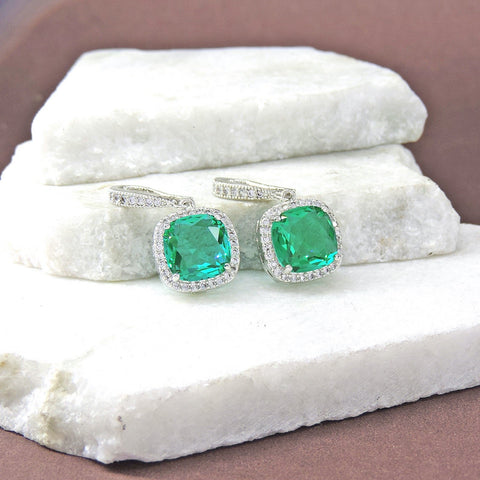CZ earrings in sage green – Indian cubic zirconia sage green earrings USA – Joyrias