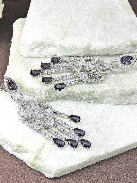 Long CZ earrings in purple – Indian long cubic zirconia purple earrings USA – Joyrias