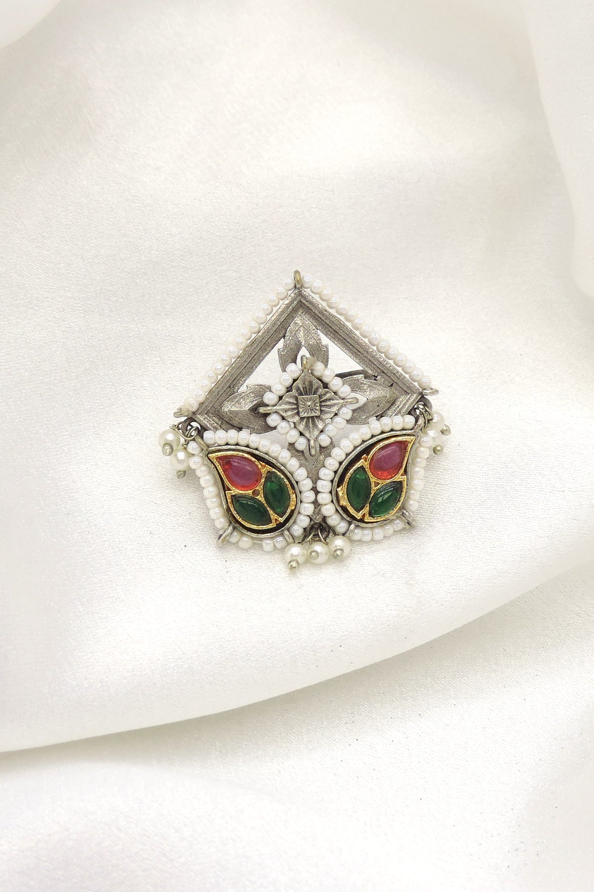 Oxidised antique cluster bead ring with detailed circular centerpiece and traditional silver detailing from joyrias