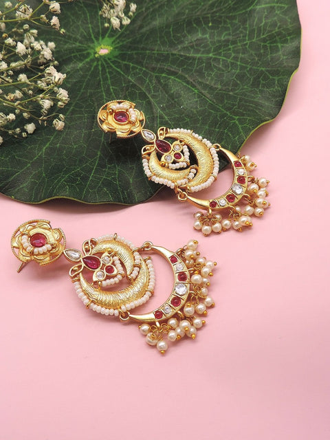 Golden floral chandbali earrings – Indian gold floral chandbali for weddings USA – Joyrias