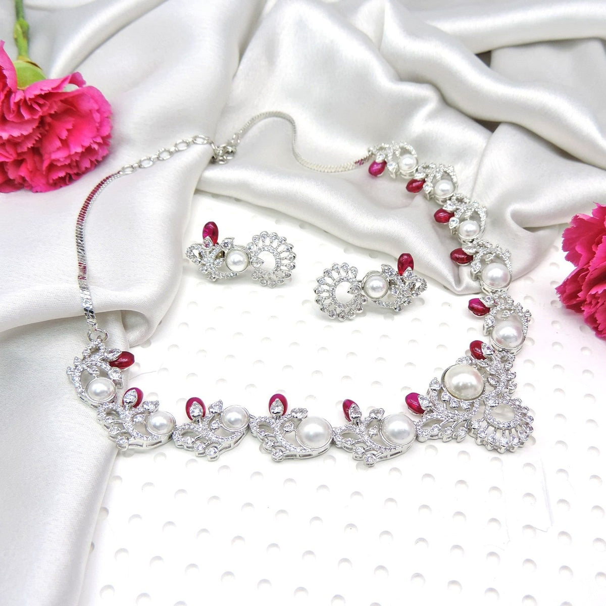 Regal pearl ruby radiance necklace set – Indian bridal necklace for weddings USA – Joyrias