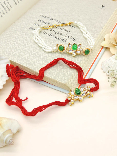 Emerald Lotus Bhaiya Bhabhi Rakhi Set by Joyrias