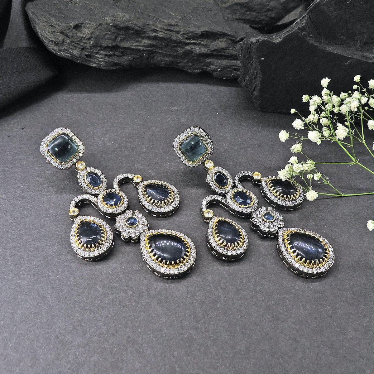 Statement earrings with blue doublet – Indian bold blue statement earrings USA – Joyrias