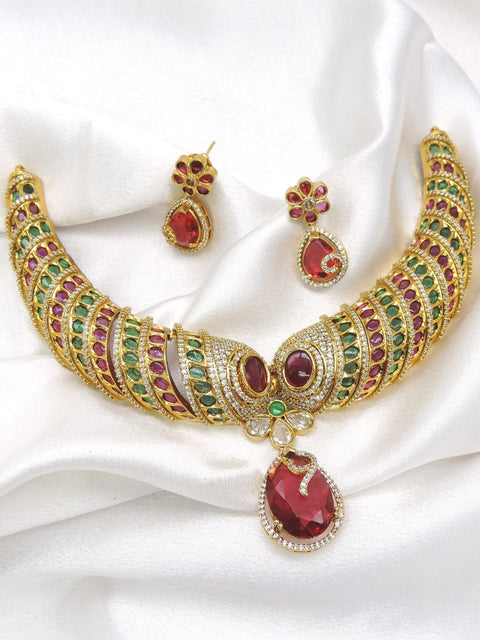 Ruby green necklace set with matching earrings by Joyrias